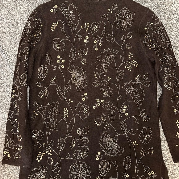 Carole Little Brown Wool Cardigan with Floral Embroidery - Picture 2 of 8